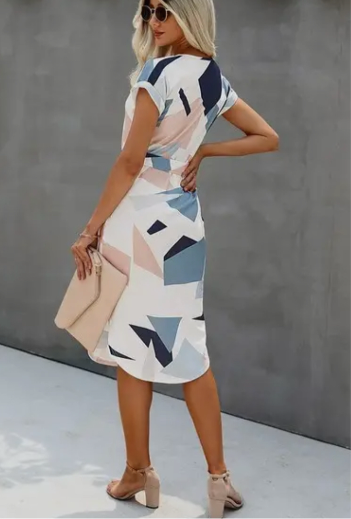 “Isla” Notched Neck Belted Dress