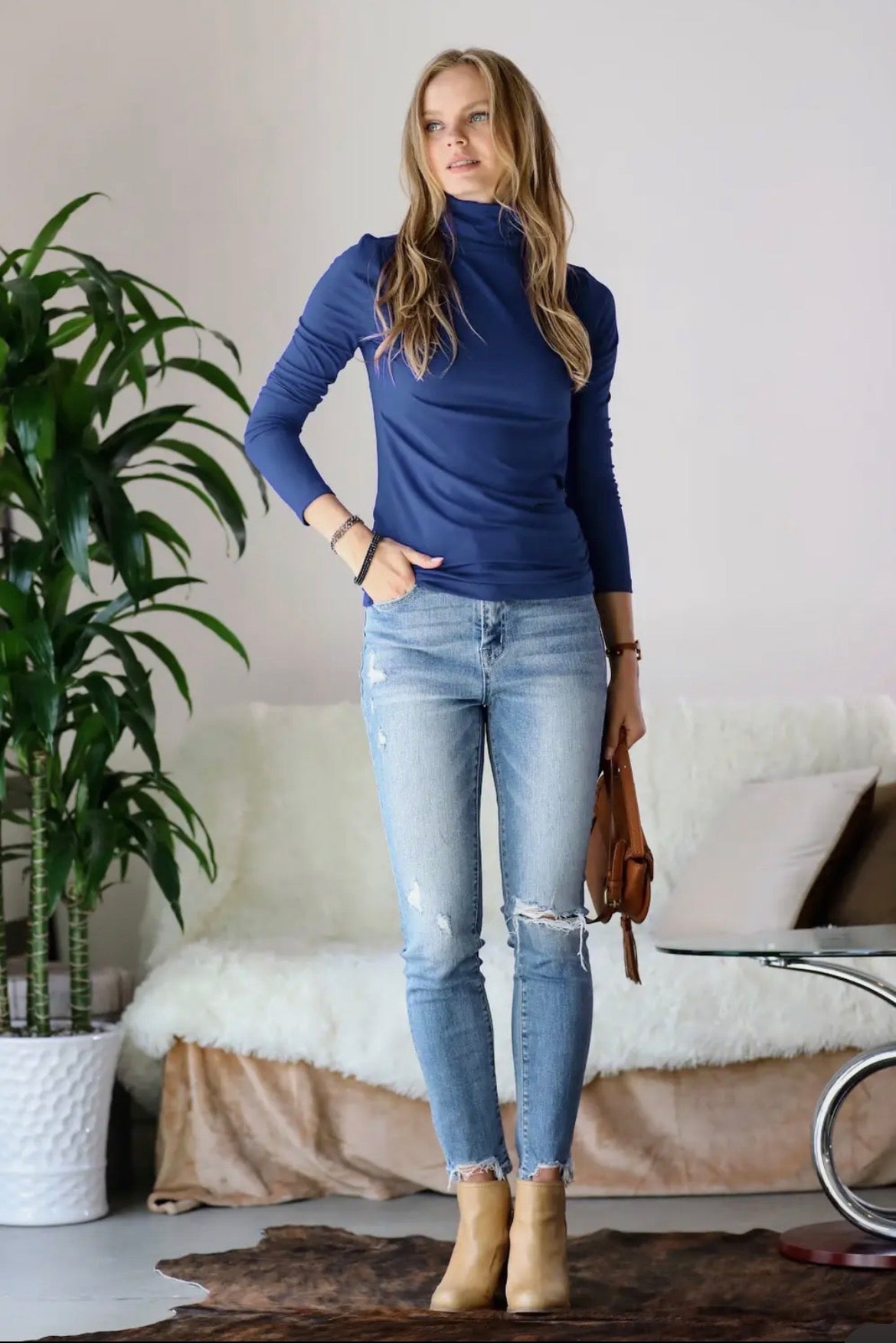 Navy Cozy Mock Turtleneck