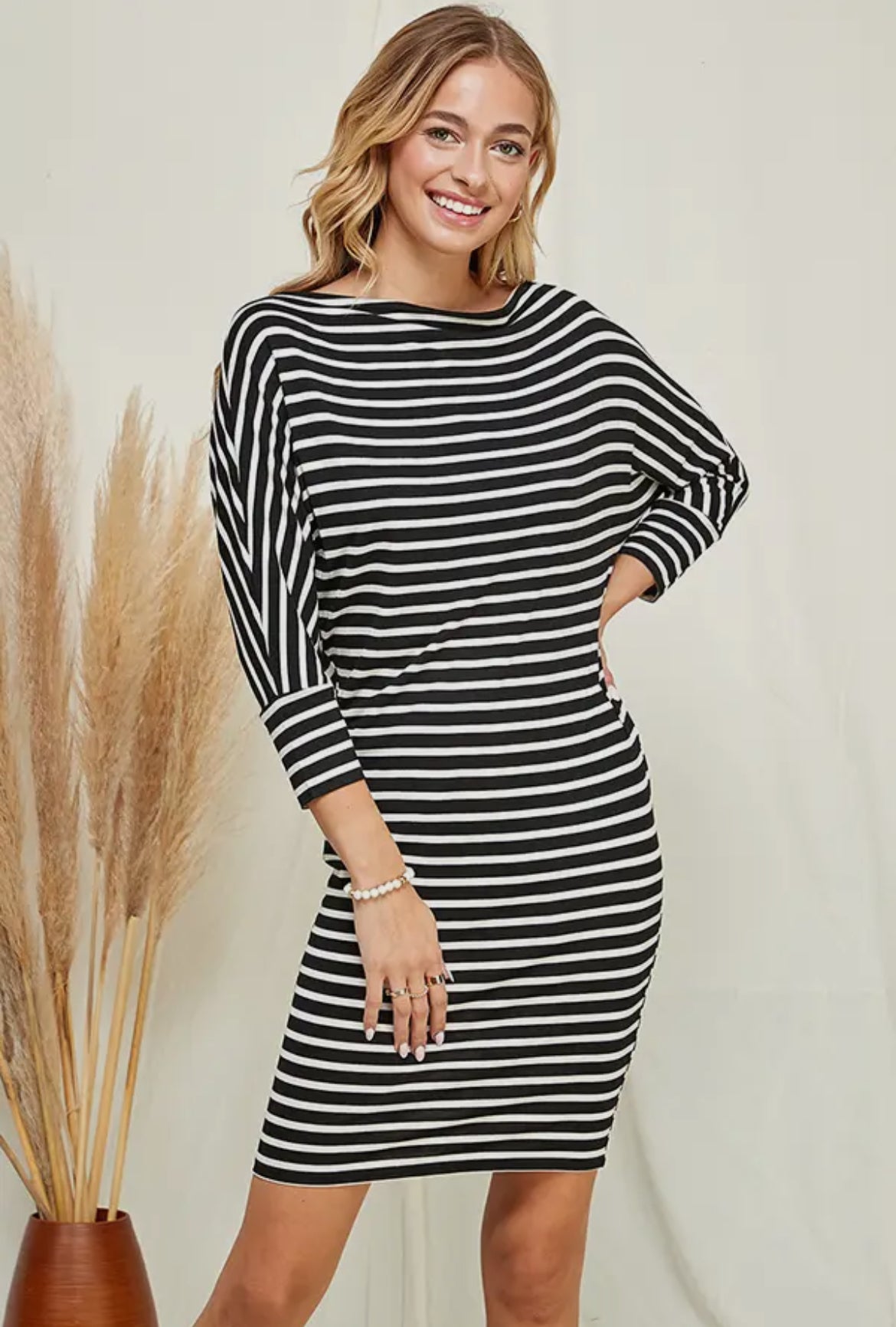 Black & White Stripe Dolman Sleeve Dress