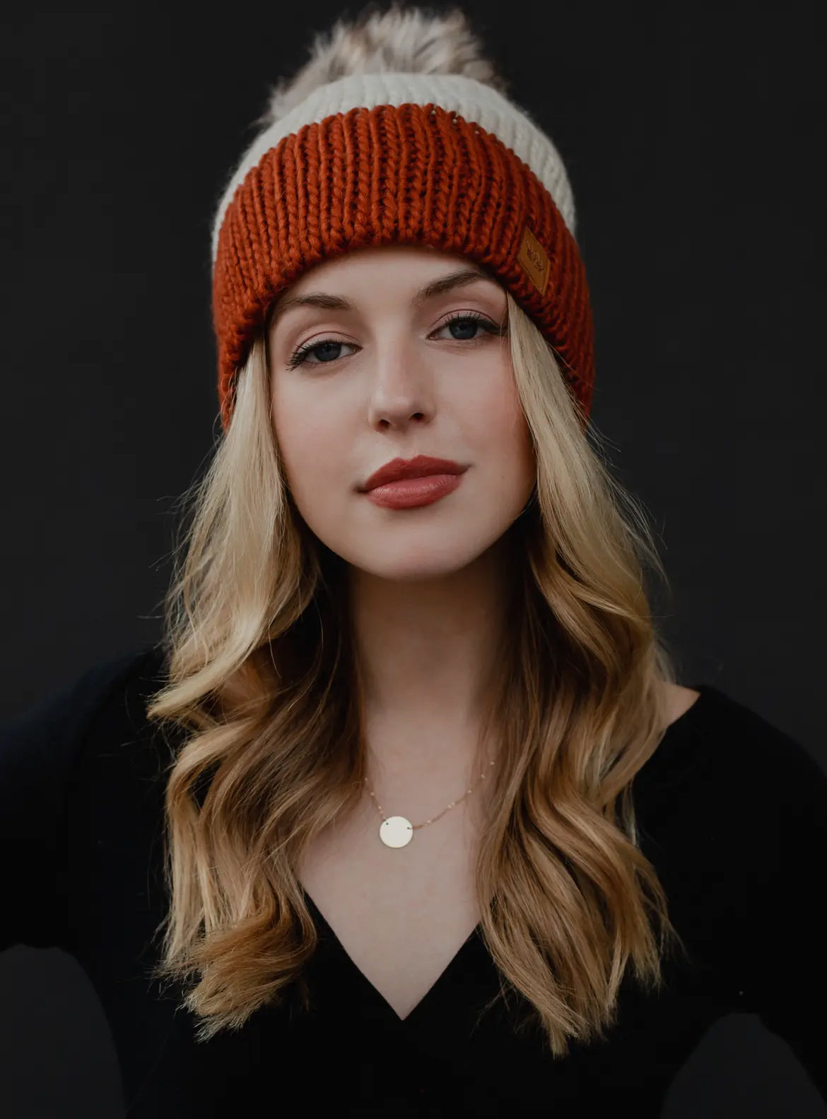 Beige & Rust Color Block Beanie