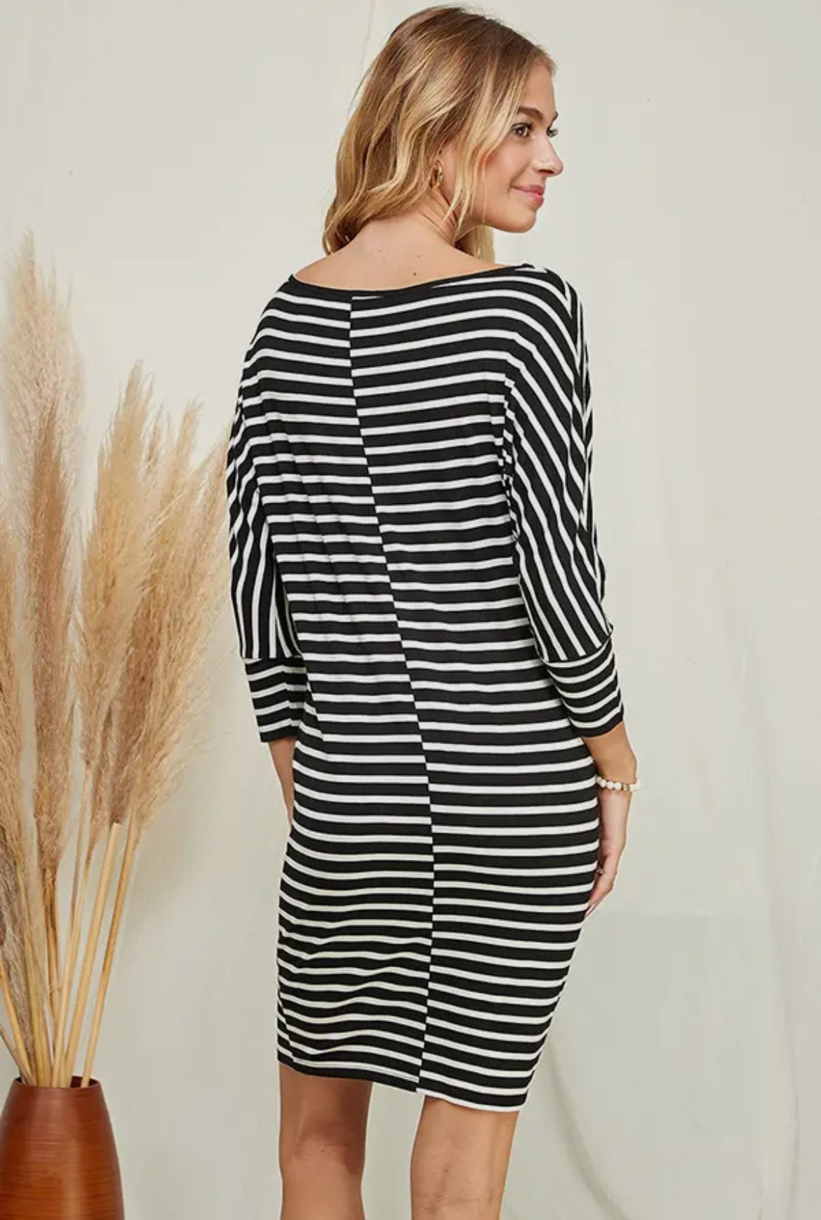 Black & White Stripe Dolman Sleeve Dress
