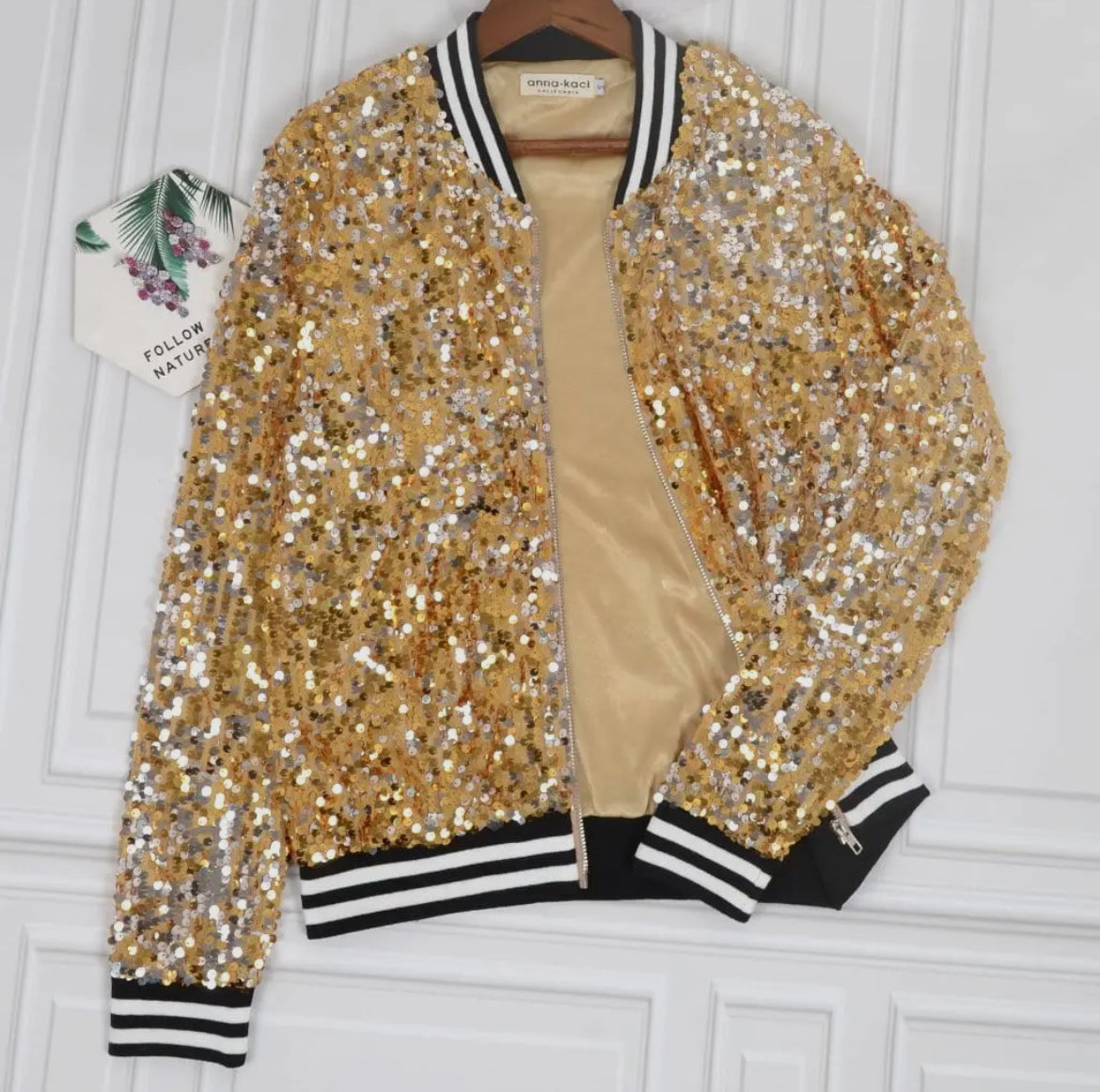 Gold Sequin Bomber Jacket
