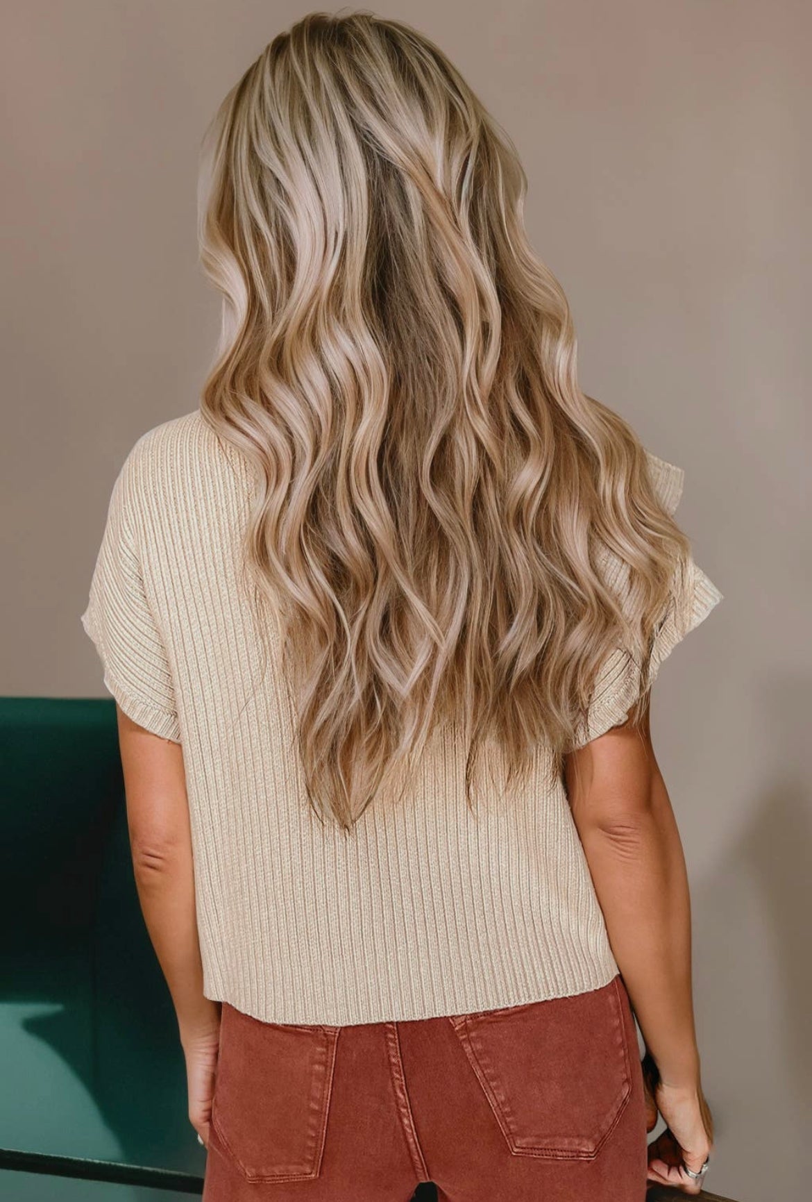 Oatmeal Short Sleeve Sweater Top