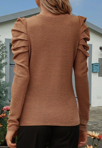 Chestnut Waffle Knit Long Sleeve Top