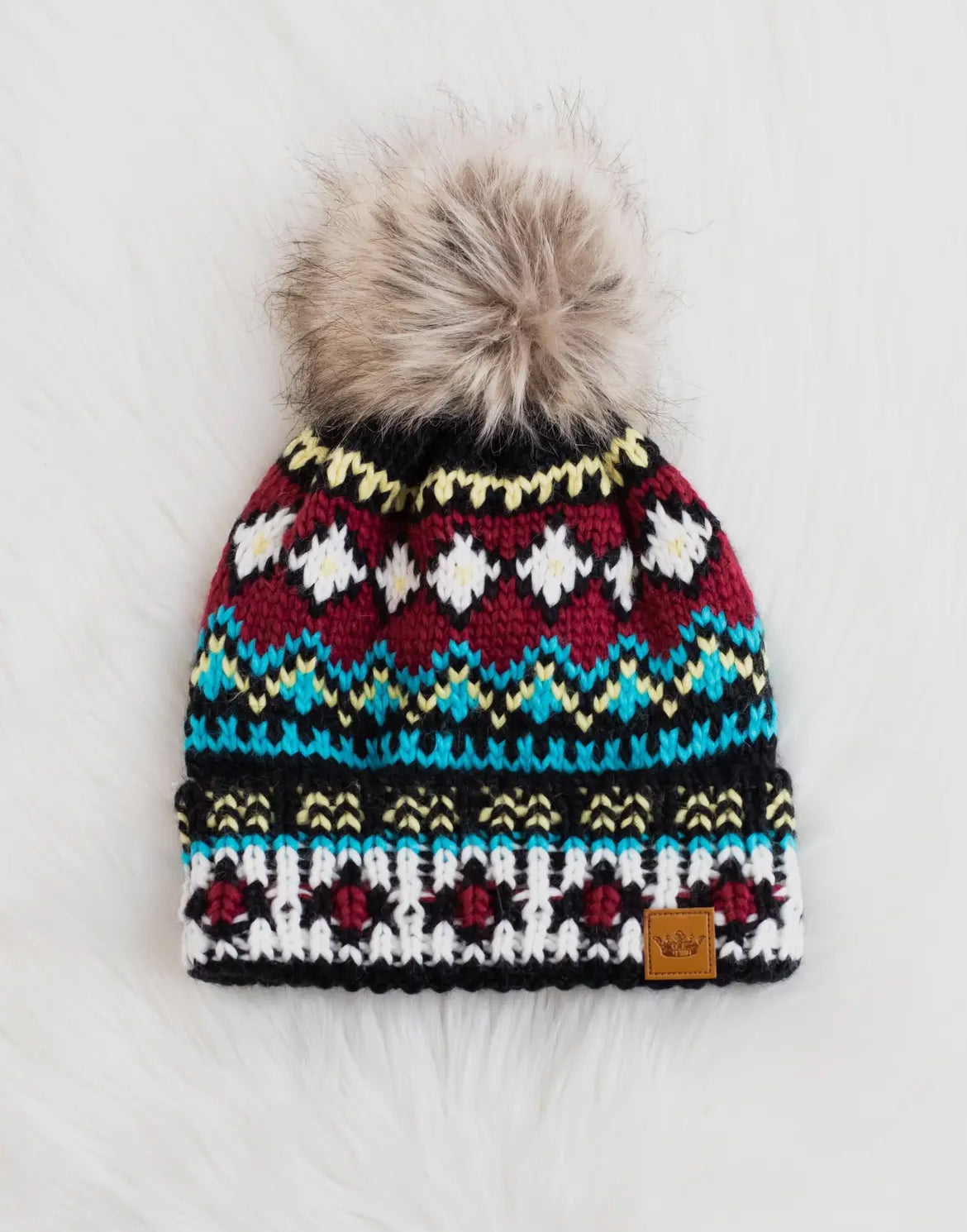 Multi Color Pattern Pom Beanie