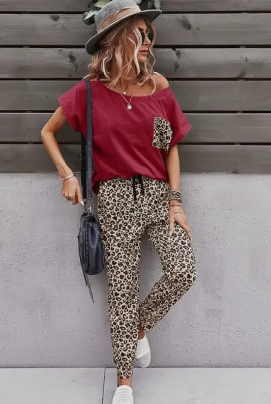 Leopard Print Lounge Set - Wine 🍷