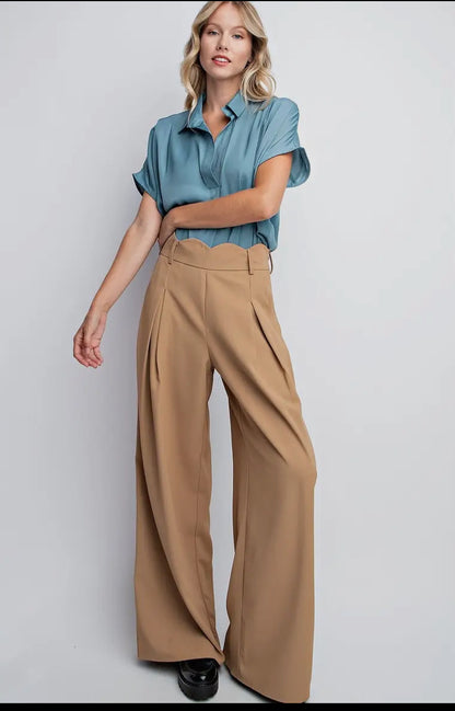 Pleated Wide Leg Trousers Khaki