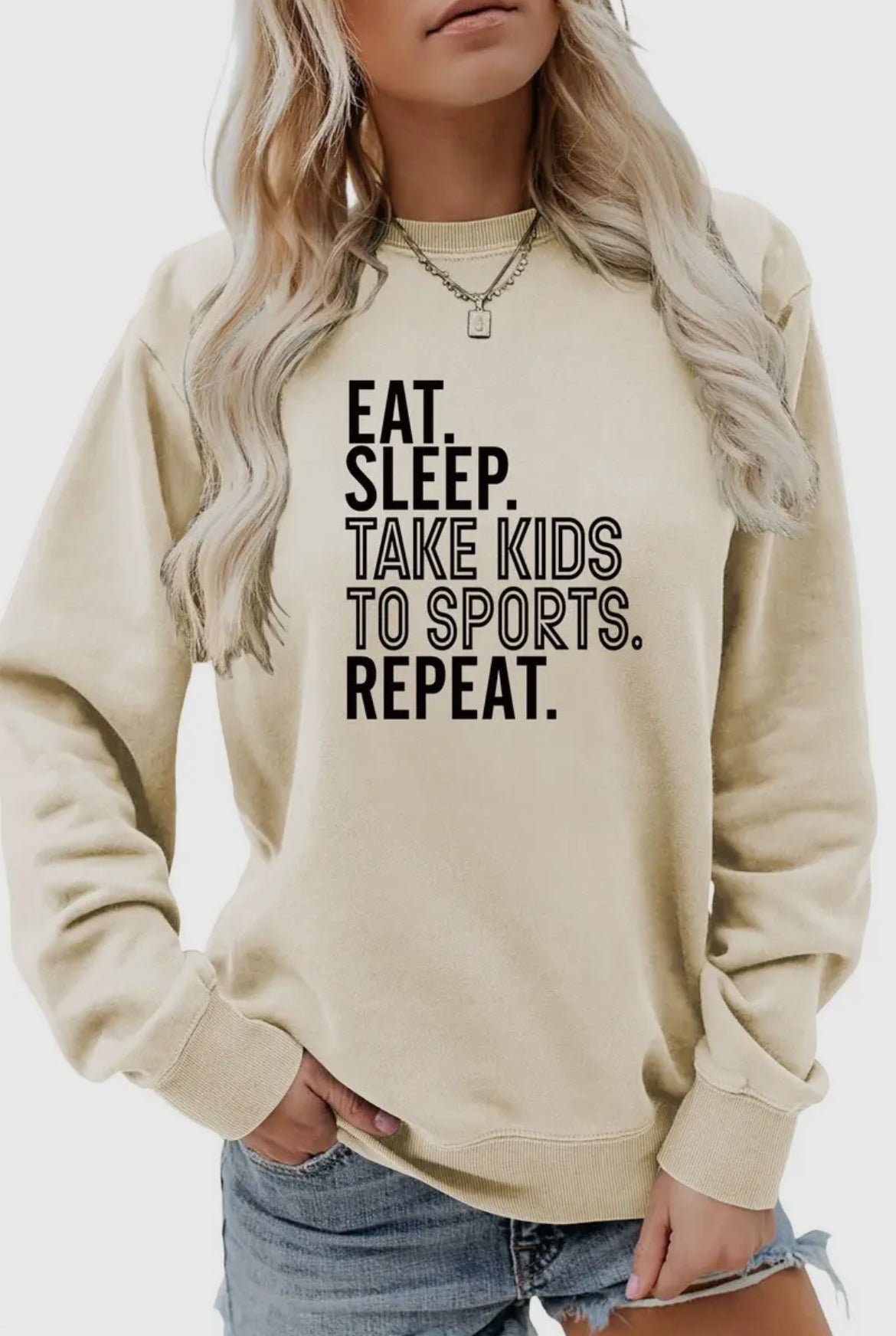 Eat. Sleep. Take Kids to Sports. Repeat. Crew Sweatshirt