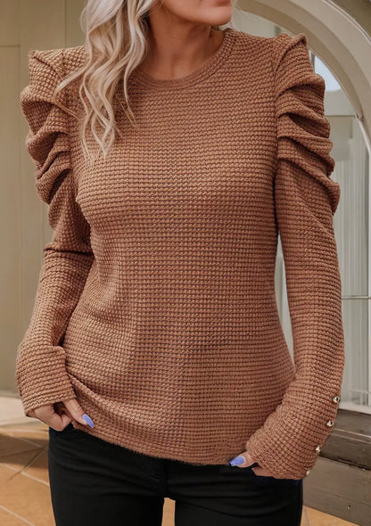 Chestnut Waffle Knit Long Sleeve Top