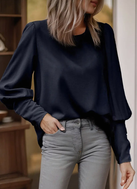 Button Back Long Sleeve Blouse