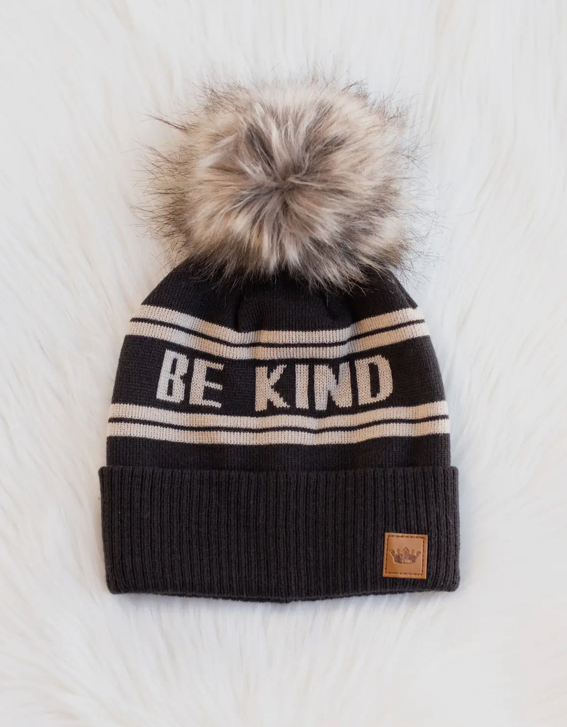 Brown & Cream Pom Beanie