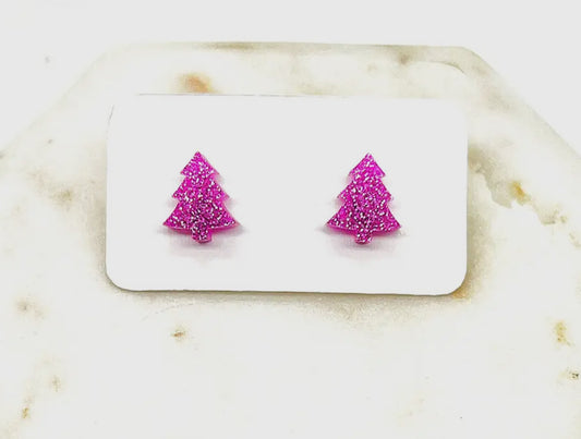 Pink Glitter Tree Studs