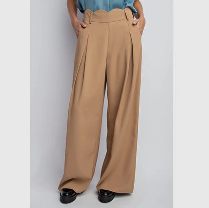 Pleated Wide Leg Trousers Khaki