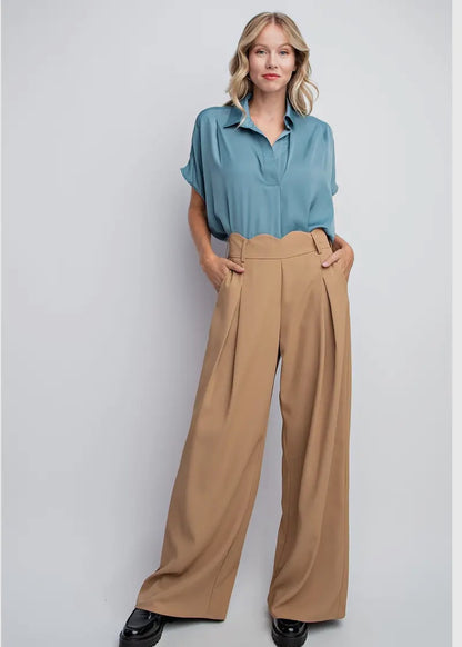 Pleated Wide Leg Trousers Khaki