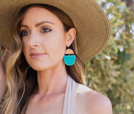 Teal & Wood Statement Earring