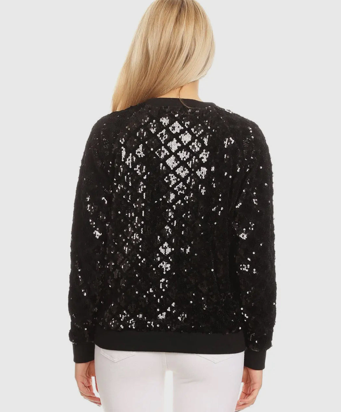 Black Sequin Bomber Jacket