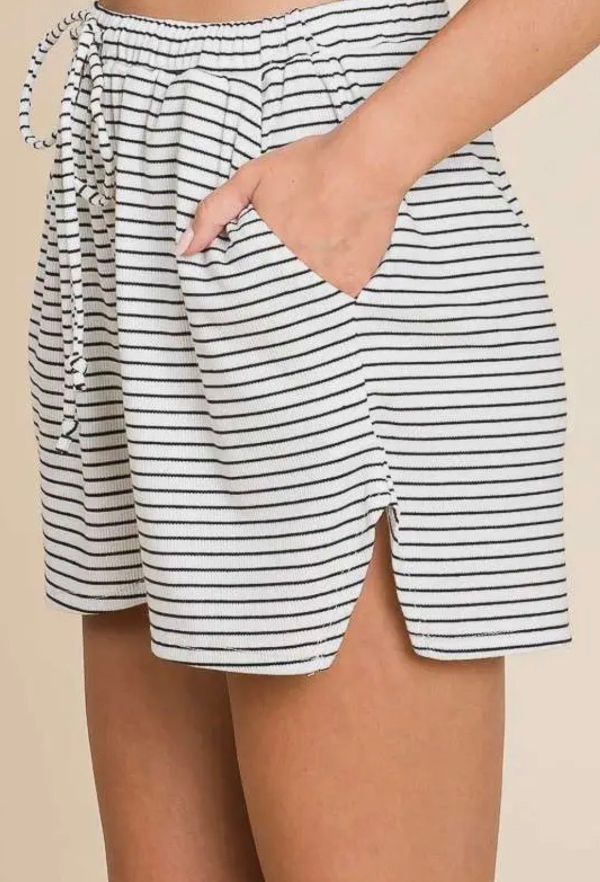 Black and White Drawstring Shorts