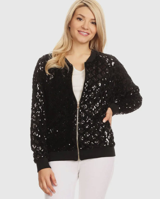 Black Sequin Bomber Jacket