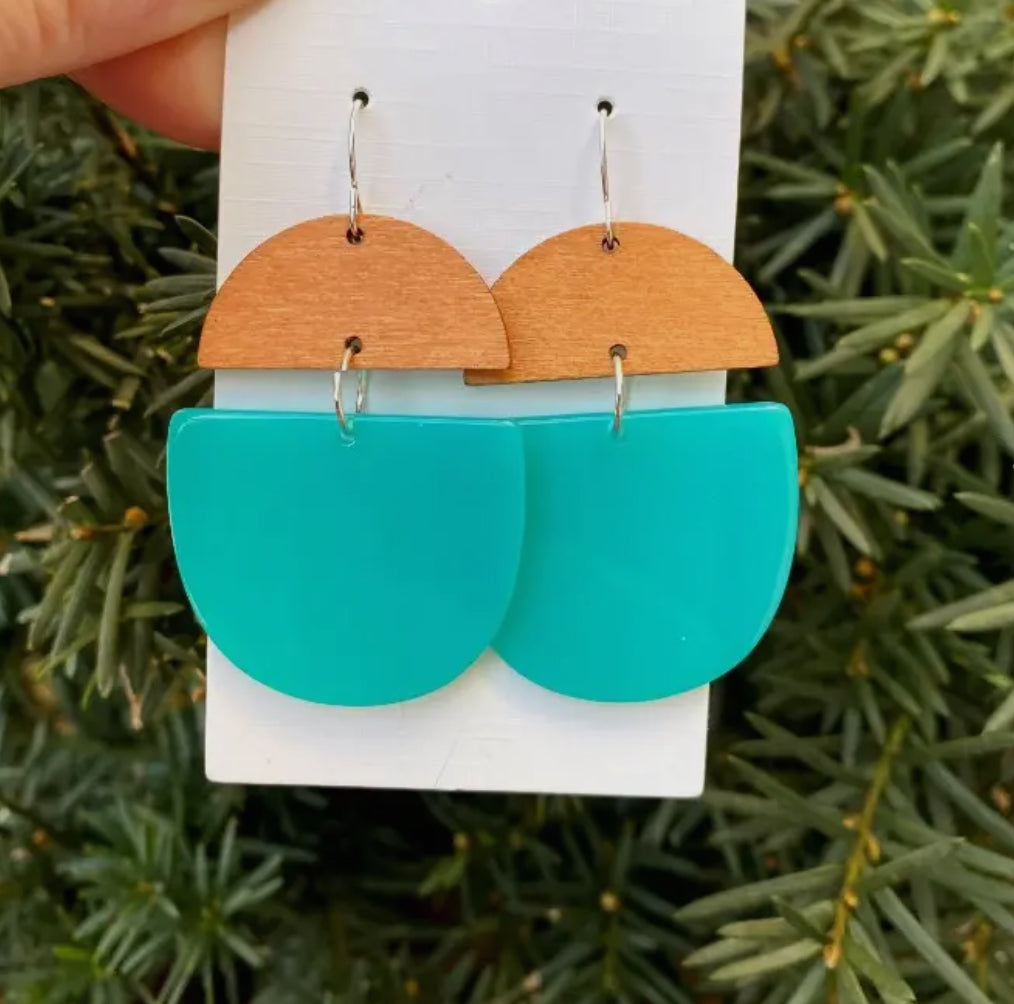 Teal & Wood Statement Earring