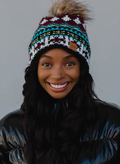 Multi Color Pattern Pom Beanie