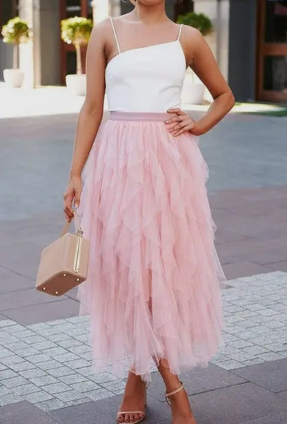 A Line Tulle Skirt - Pink