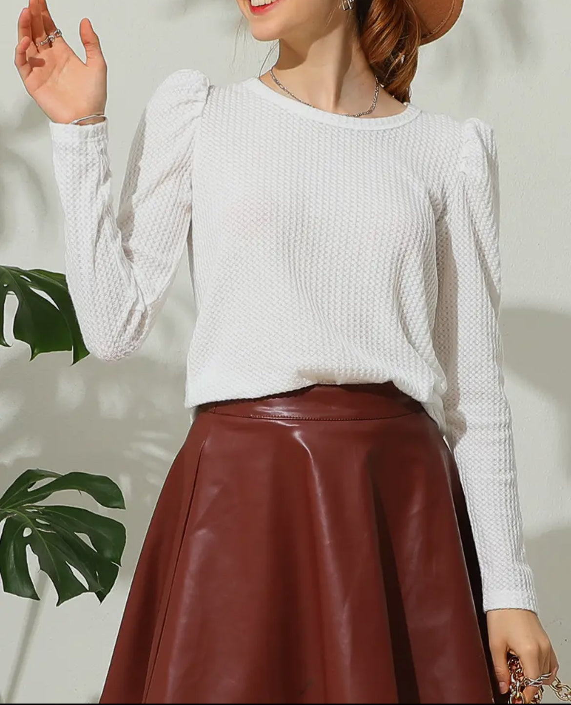 Puff Sleeve Ribbed Top