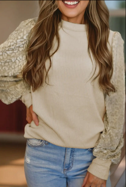 Tan Leopard Print Long Sleeve Blouse