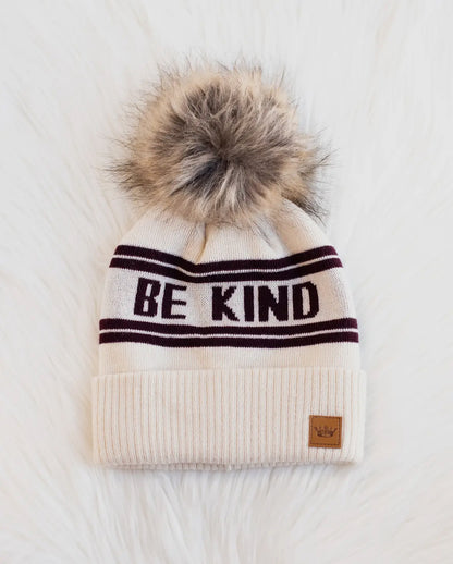 Cream/Burgundy Be Kind Pom Beanie