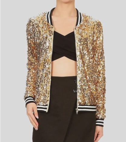 Gold Sequin Bomber Jacket