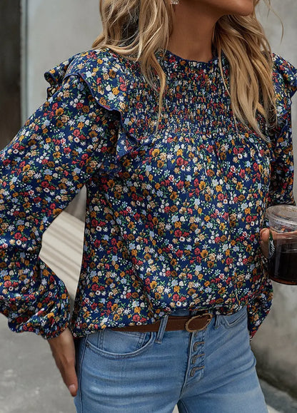 Floral Ruffle Shoulder Blouse