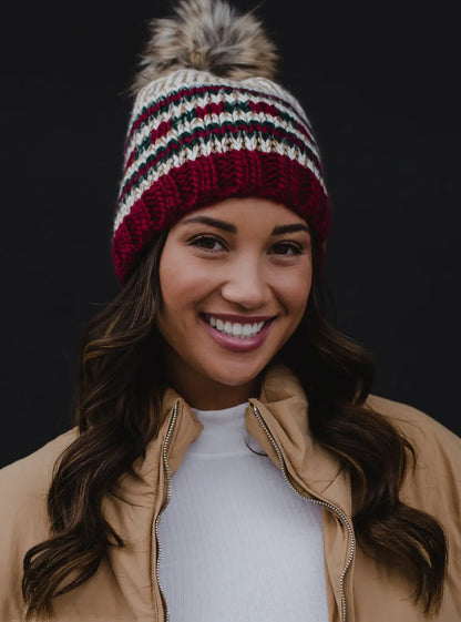 Striped Pom Beanie