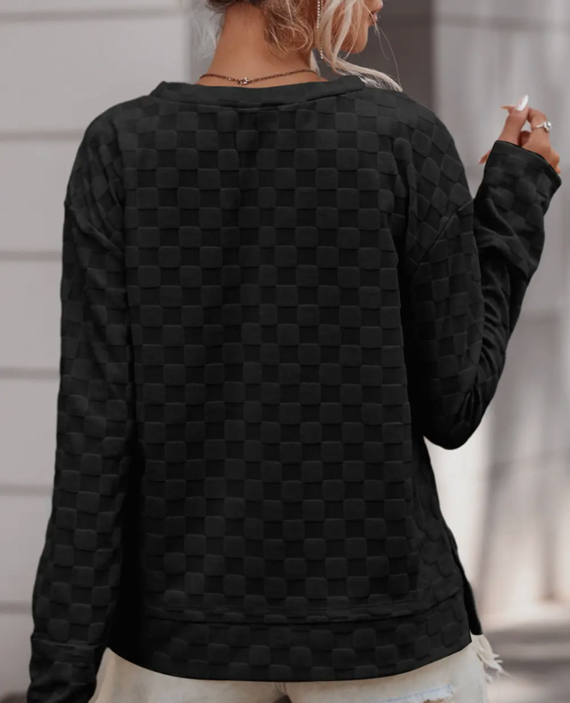 Checkered Print Thumbhole Long Sleeve