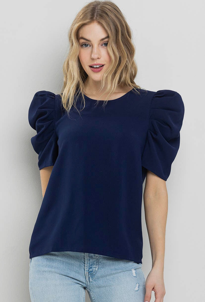 Navy Puff Sleeve Top