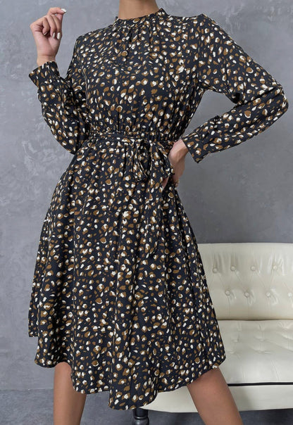 High Neck Leopard Print Dress