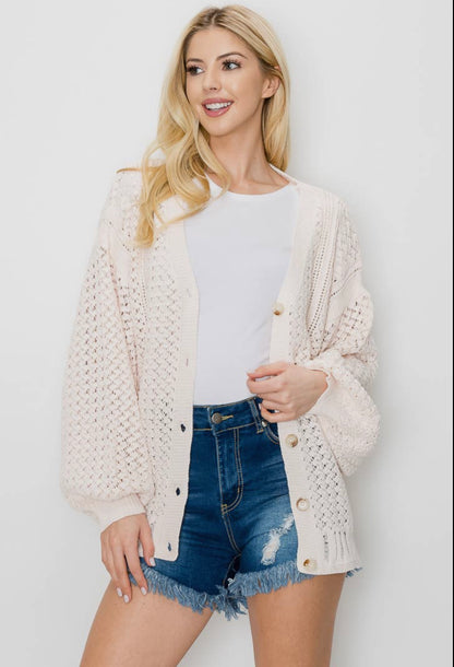 Open Knit Button Cardigan