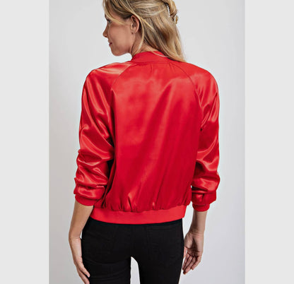 Red Satin Bomber Jacket