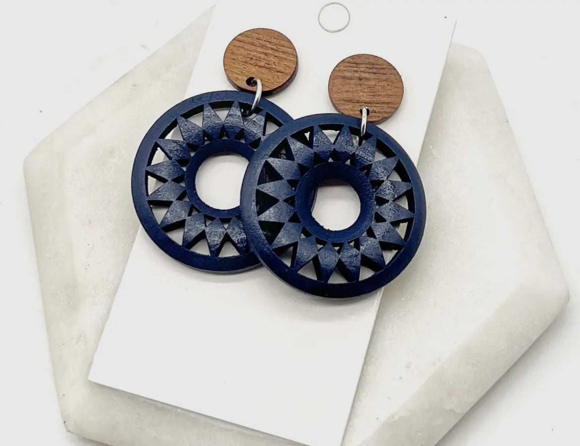 Navy Wood Earrings