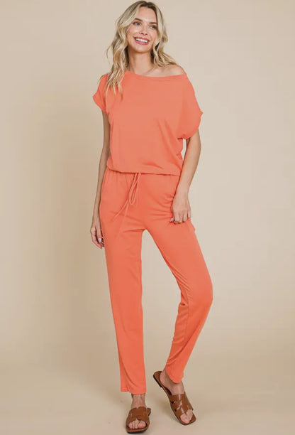 Boat Neck Jumpsuit Coral