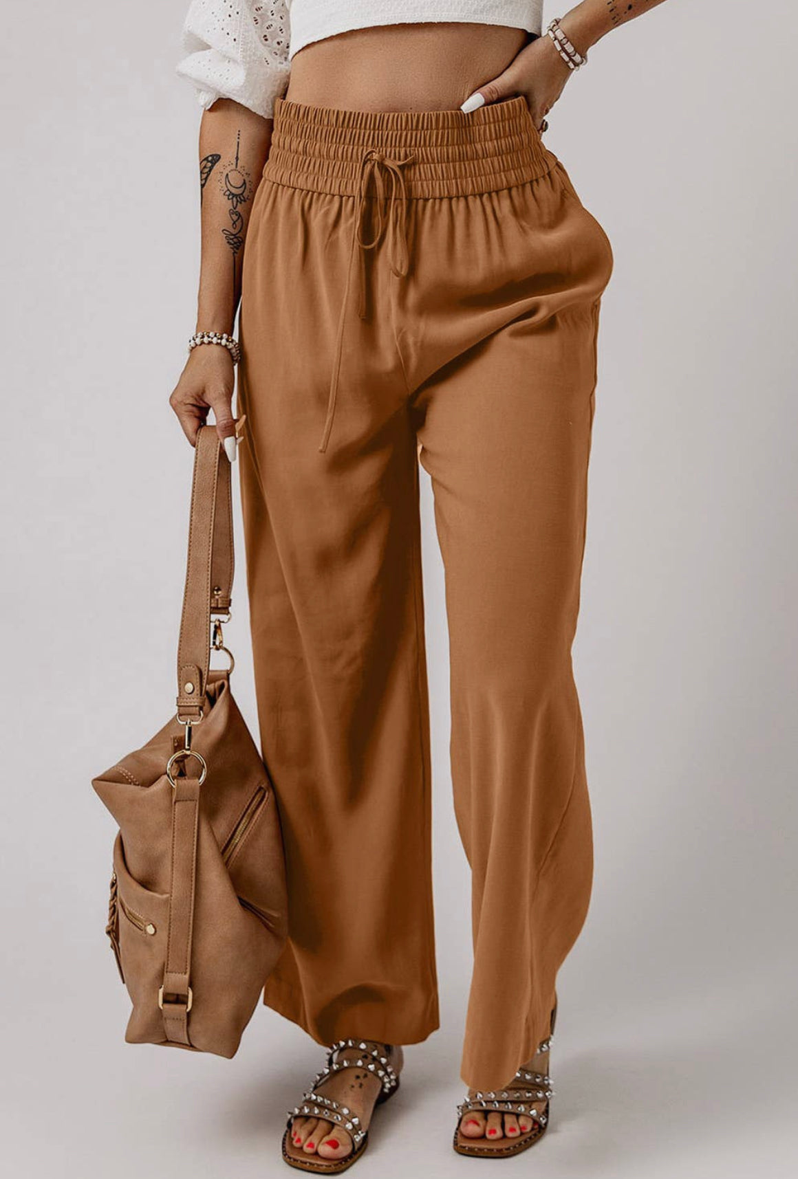 Elastic Waist Wide Leg Pant