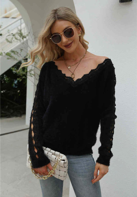 Fuzzy Lace Trim Sweater