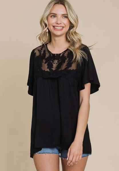 Lace Embroidery Neck Trim Top