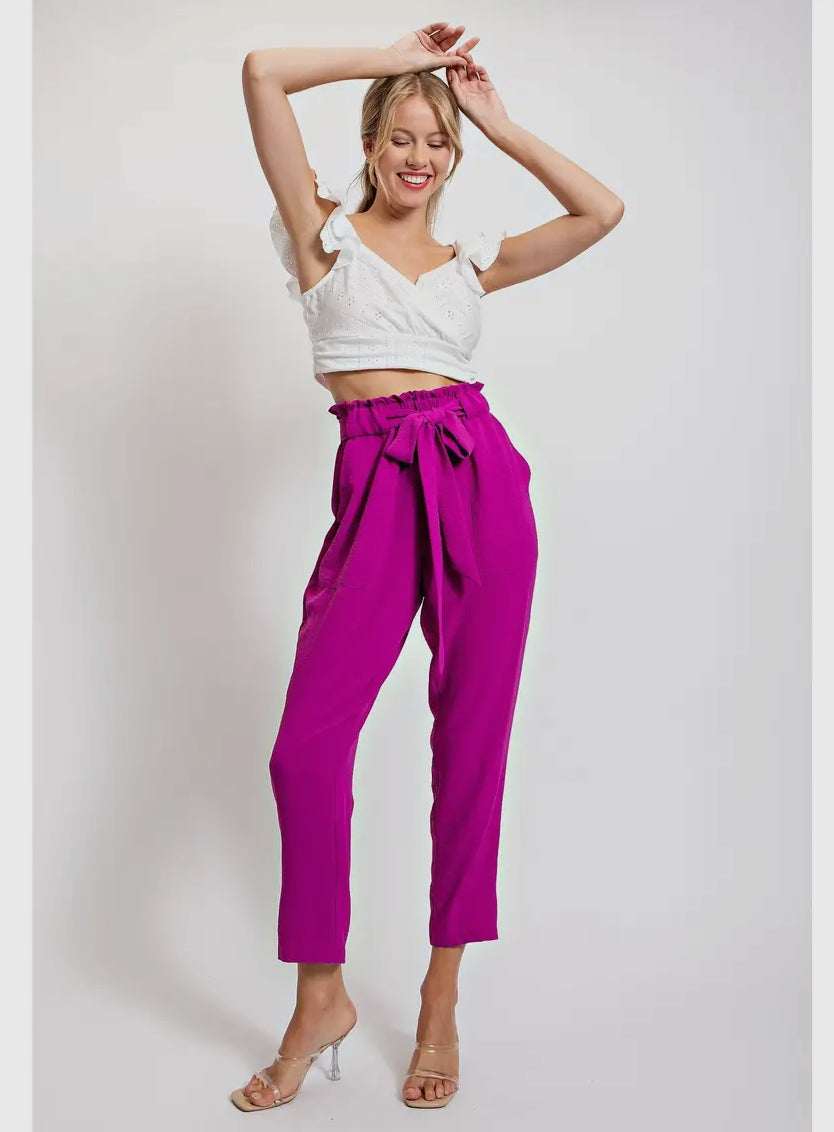 Paper Bag Waist Slim Ankle Pant