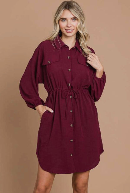 Drawstring Waist Shirt Dress