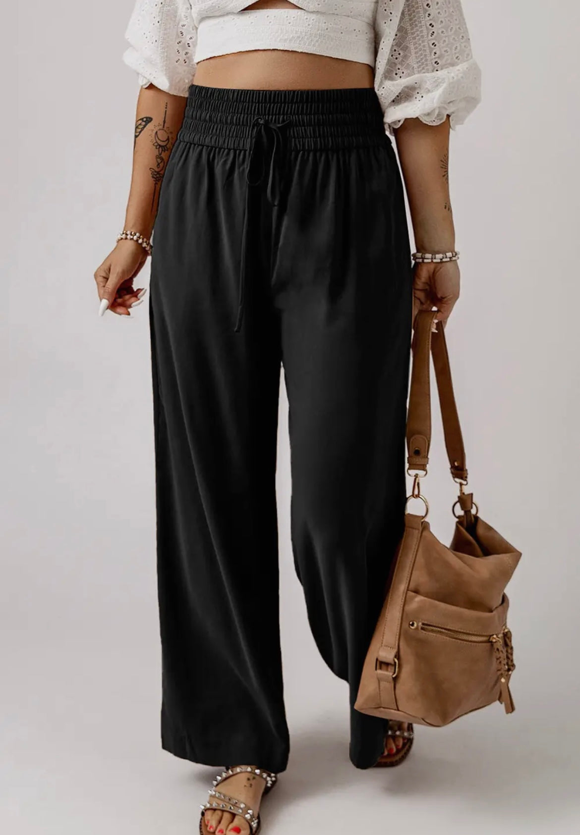 Elastic Waist Wide Leg Pant