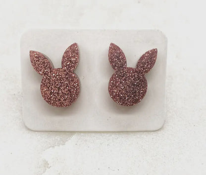 Rose Gold Glitter Bunny Earrings