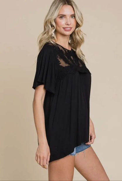 Lace Embroidery Neck Trim Top