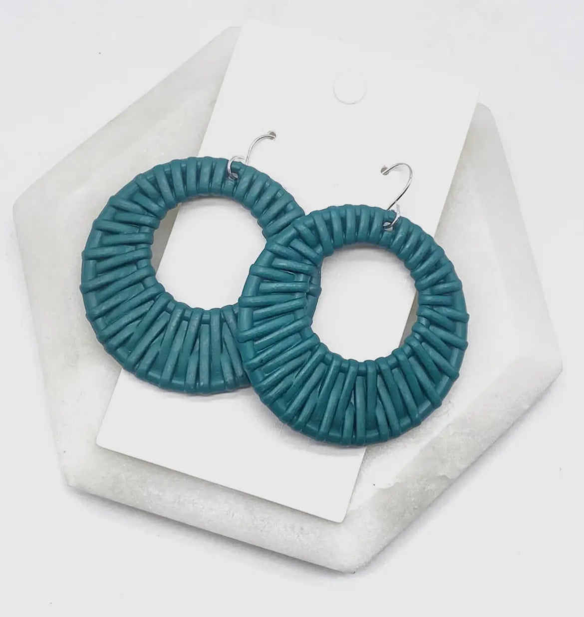 Teal Raffia Circle Earrings