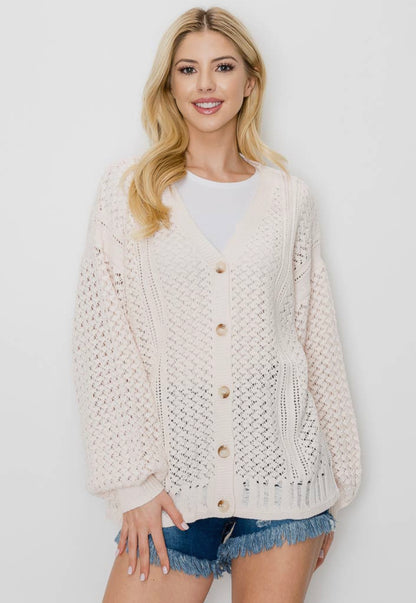 Open Knit Button Cardigan