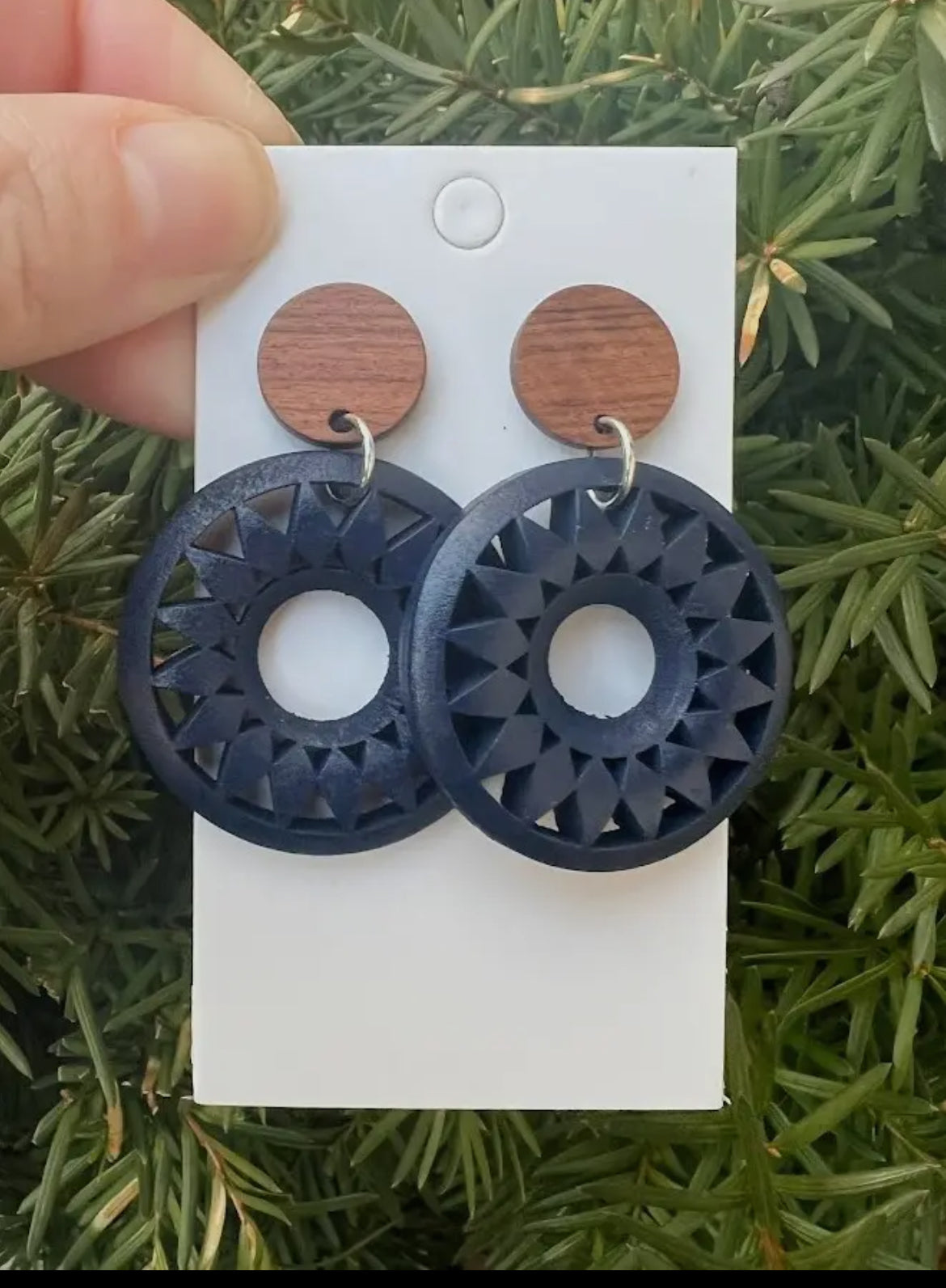 Navy Wood Earrings