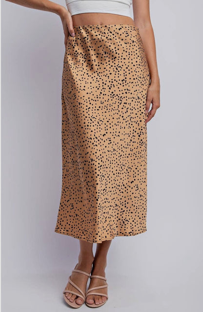 Dot Print Satin Midi Skirt